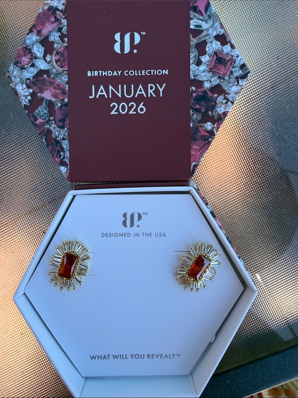 BP January Birthstone Gold-Tone Earrings in Deep Red